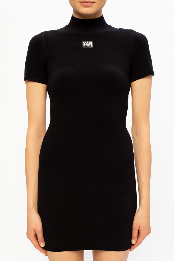 【関税&送料込】Alexanderwang.T Long Dress With Logo NWT $325 T Alexander Wang Black Sexy Low V-Neck Bodycon Knit
